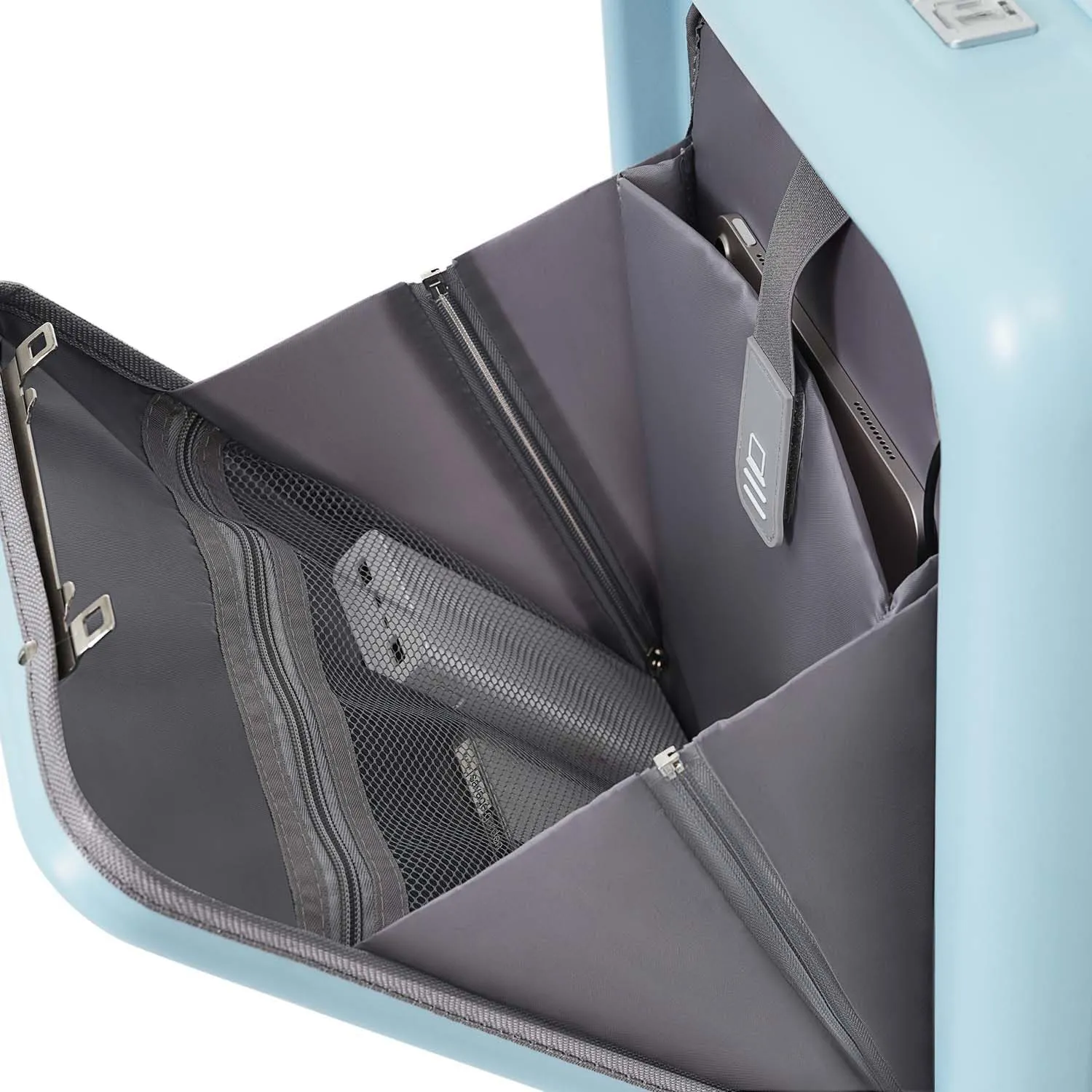 2 Piece Carry On Luggage Set for Women, 20 Inch Hard Shell Suitcase with Laptop Compartment, Cup Holder, Front Pocket, USB Charging Port, Tote (Light Blue)