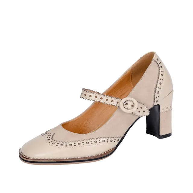 2021 New Spring Autumn Retro Mary Janes Shoes Woman Fashion Fretwork Bullock Women's Pumps Casual Shallow Shoes Heels for Women