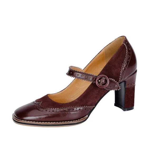2021 New Spring Autumn Retro Mary Janes Shoes Woman Fashion Fretwork Bullock Women's Pumps Casual Shallow Shoes Heels for Women