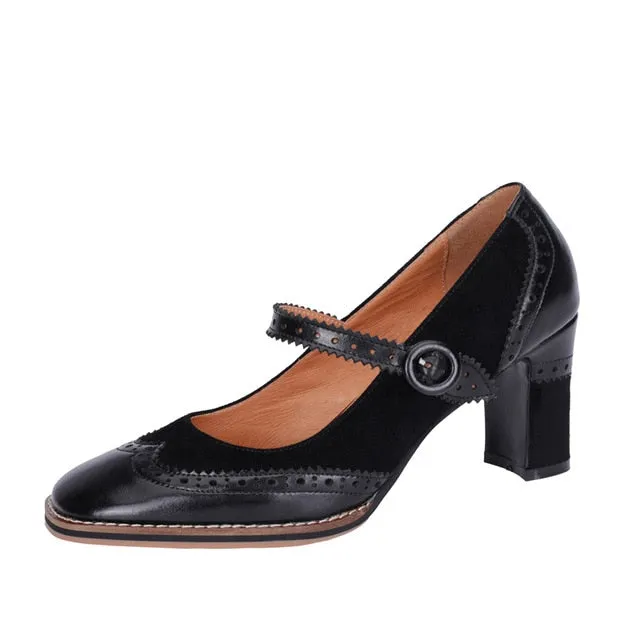 2021 New Spring Autumn Retro Mary Janes Shoes Woman Fashion Fretwork Bullock Women's Pumps Casual Shallow Shoes Heels for Women
