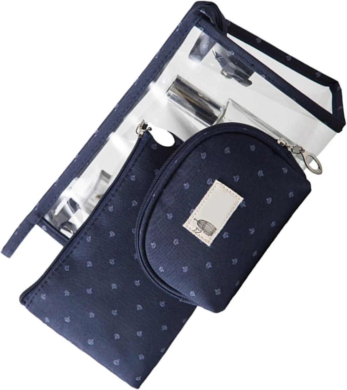 3 Pcs Makeup Bag Multifunction Portable Clear Pvc Travel Cosmetic Toiletry Organizer Bag Pouch for Women Girl (Navy Blue)