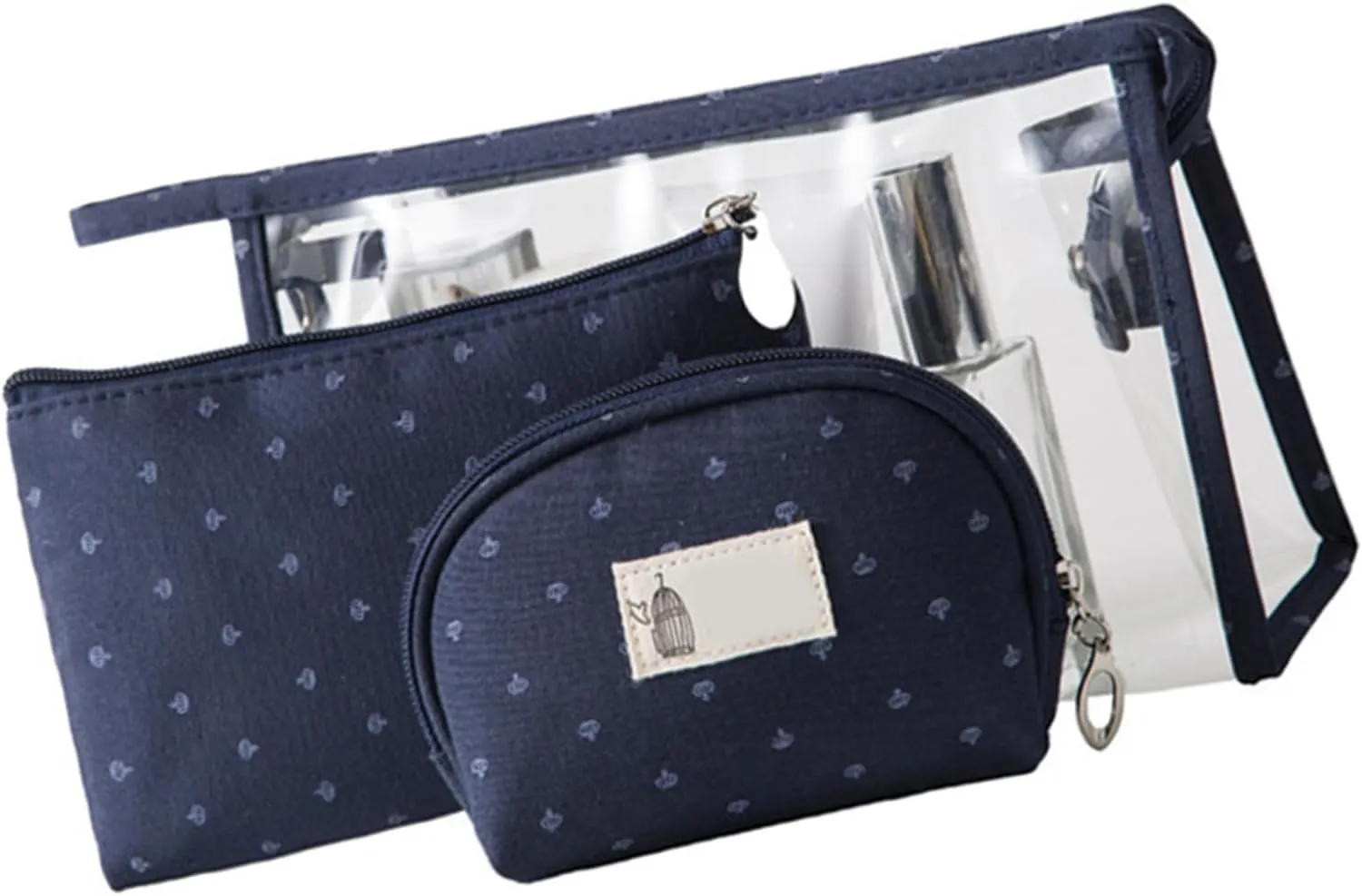 3 Pcs Makeup Bag Multifunction Portable Clear Pvc Travel Cosmetic Toiletry Organizer Bag Pouch for Women Girl (Navy Blue)
