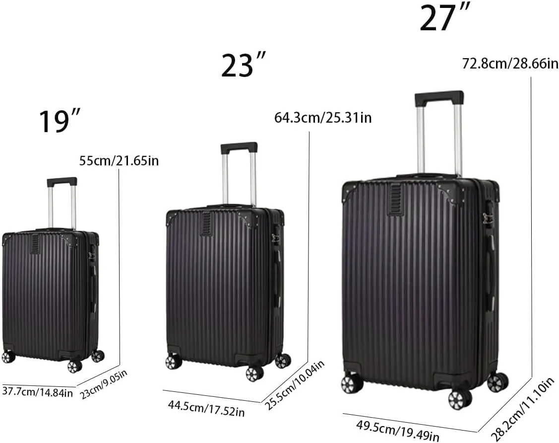 3-Piece Luggage Sets, Hard Shell Suitcases with Spinner Wheels, Lightweight Hard Shell Travel Suitcase Set with Hiking Bag and TSA Lock for Both Long-Distance and Short Distance Travel (Black)