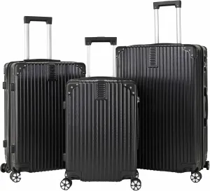 3-Piece Luggage Sets, Hard Shell Suitcases with Spinner Wheels, Lightweight Hard Shell Travel Suitcase Set with Hiking Bag and TSA Lock for Both Long-Distance and Short Distance Travel (Black)