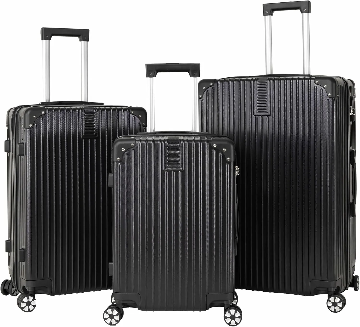 3-Piece Luggage Sets, Hard Shell Suitcases with Spinner Wheels, Lightweight Hard Shell Travel Suitcase Set with Hiking Bag and TSA Lock for Both Long-Distance and Short Distance Travel (Black)