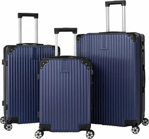 3-Piece Luggage Sets, Hard Shell Suitcases with Spinner Wheels, Lightweight Hard Shell Travel Suitcase Set with Hiking Bag and TSA Lock for Both Long-Distance and Short Distance Travel (Blue)