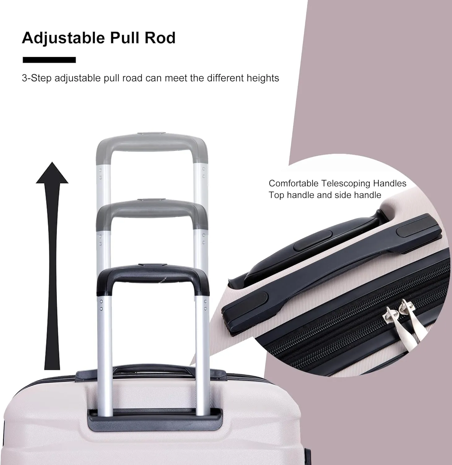 3 Piece Luggage Sets PC Lightweight & Durable Expandable Suitcase with Two Hooks, Double Spinner Wheels, TSA Lock, (21/25/29) Light Pink