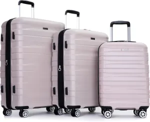 3 Piece Luggage Sets PC Lightweight & Durable Expandable Suitcase with Two Hooks, Double Spinner Wheels, TSA Lock, (21/25/29) Light Pink