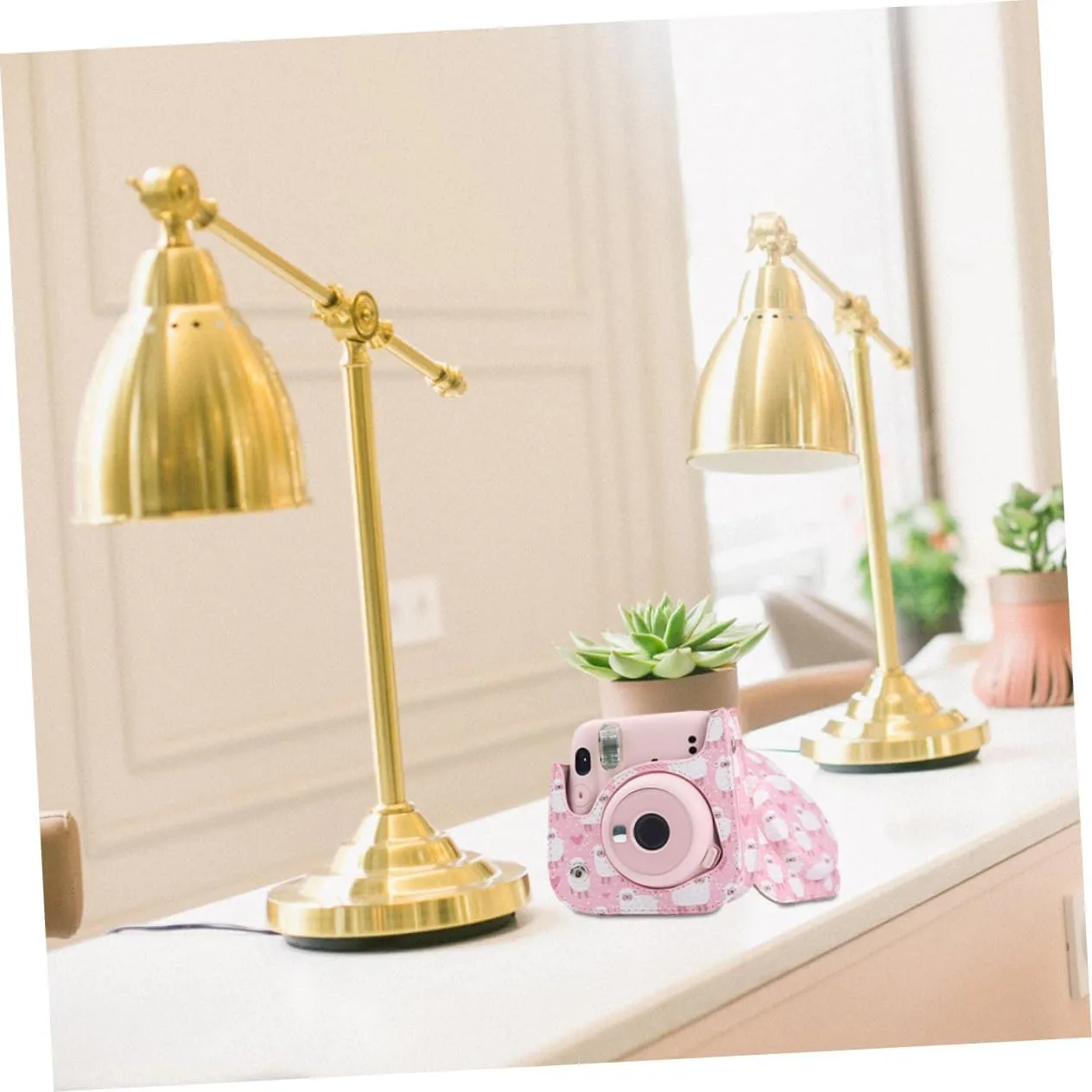 3pcs Shoulder Camera Detachable Bag Adjustable Pu Strap Protective with Leather Compatible for mini, Pink, 12.5X6.5X14CM