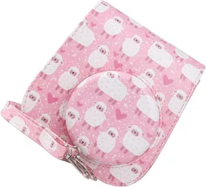 3pcs Shoulder Camera Detachable Bag Adjustable Pu Strap Protective with Leather Compatible for mini, Pink, 12.5X6.5X14CM