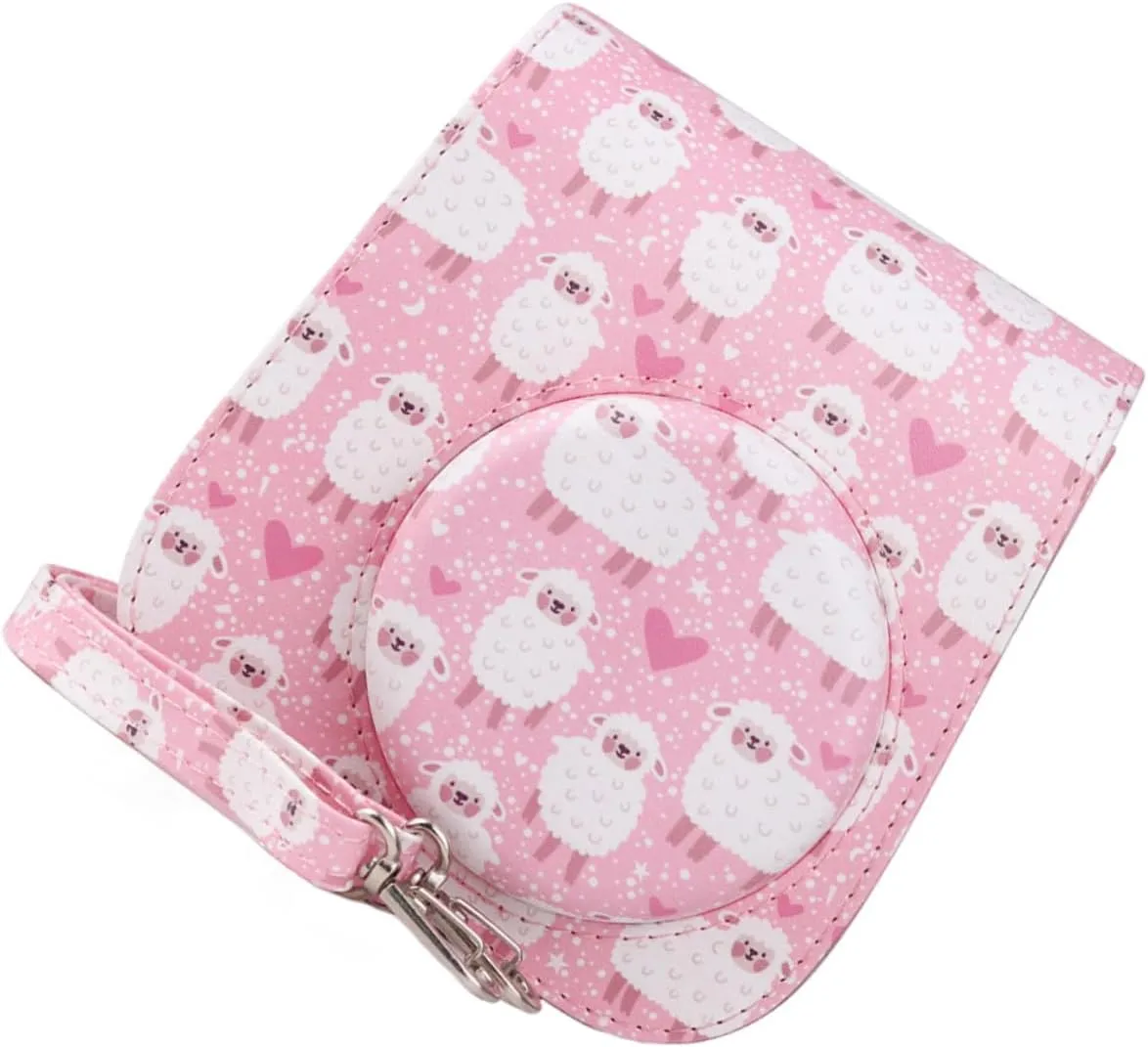 3pcs Shoulder Camera Detachable Bag Adjustable Pu Strap Protective with Leather Compatible for mini, Pink, 12.5X6.5X14CM