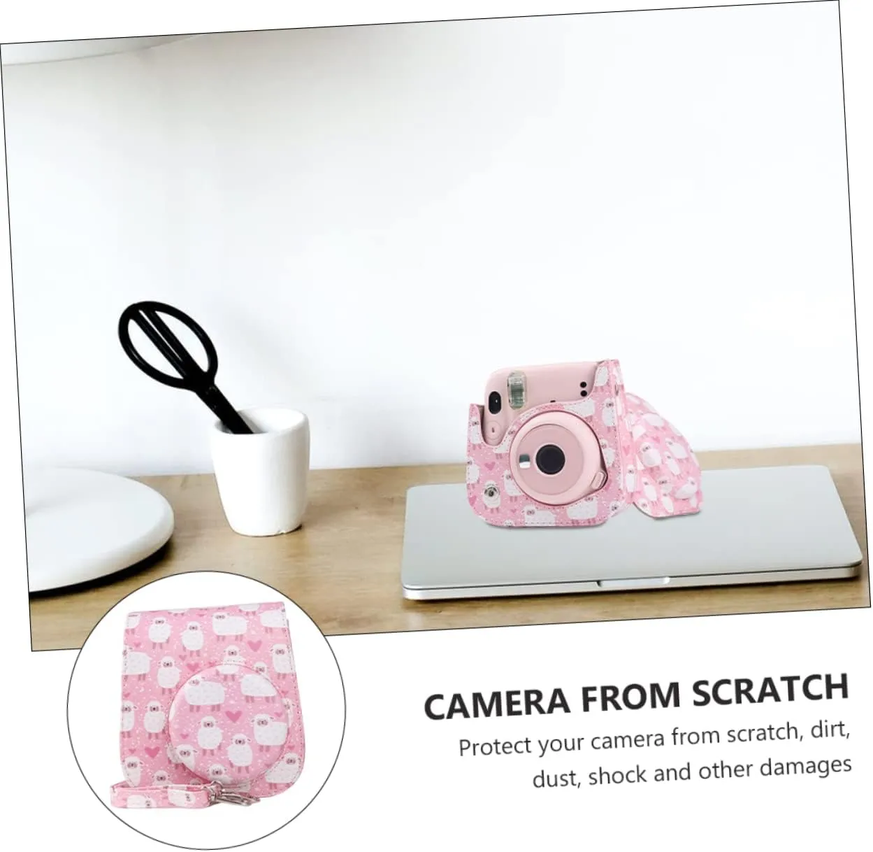 3pcs Shoulder Camera Detachable Bag Adjustable Pu Strap Protective with Leather Compatible for mini, Pink, 12.5X6.5X14CM