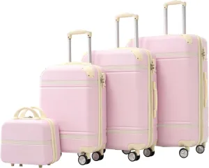 4 Piece Hardshell Luggage Set with Lightweight Spinner Suitcases and Cosmetic Case, Expandable, Light Pink