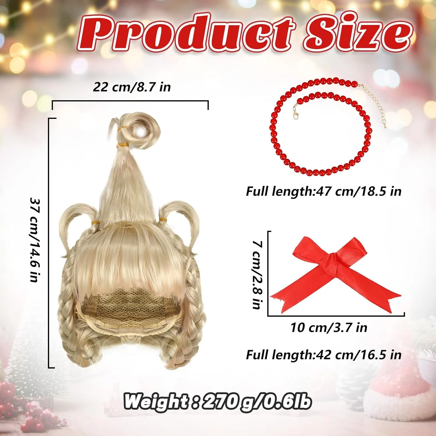 4Pcs Cindy Lou Who Robe Hooded Cloak Wig Necklace Bow Christmas Mrs Santa Claus Velvet Cape Costume Adults Kids