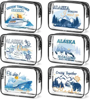 6 Pcs Clear Alaska Makeup Bags Gifts for Women, Beach Cruise Cosmetic Bag,Alaska Cruise Essentials, Travel PVC Waterproof Toiletry Bags for Girls Sister Daughter Nurse Teacher