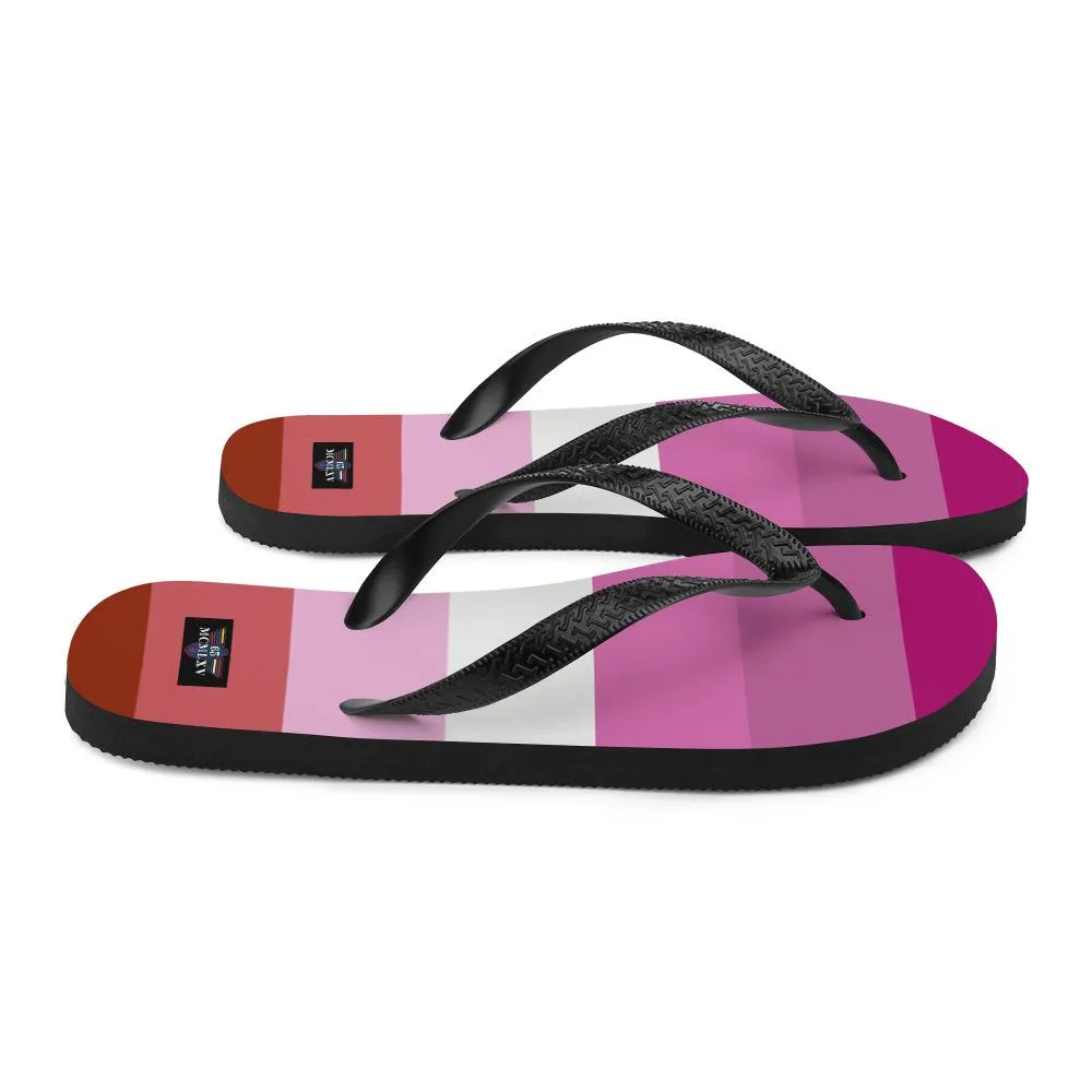 65 MCMLXV Women's LGBT Lesbian Pride Flag Print Flip-Flops
