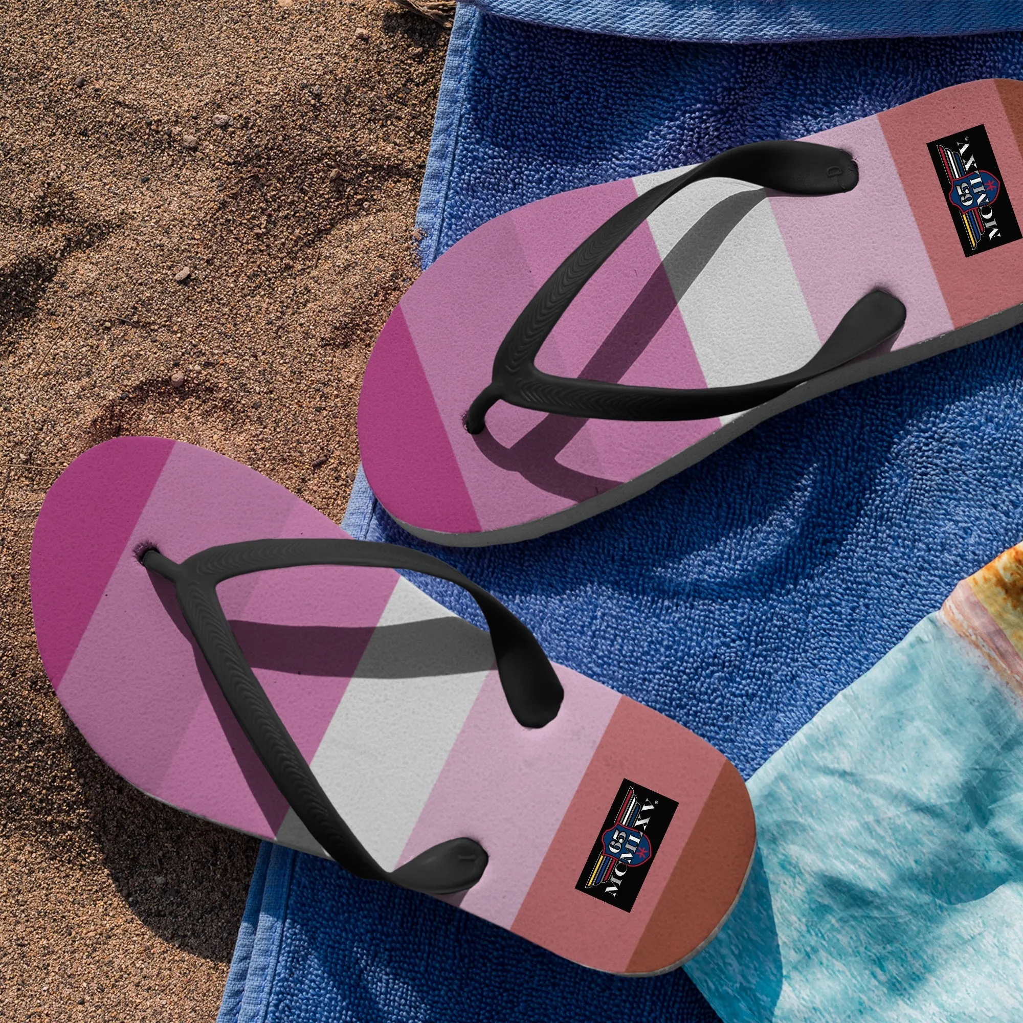 65 MCMLXV Women's LGBT Lesbian Pride Flag Print Flip-Flops