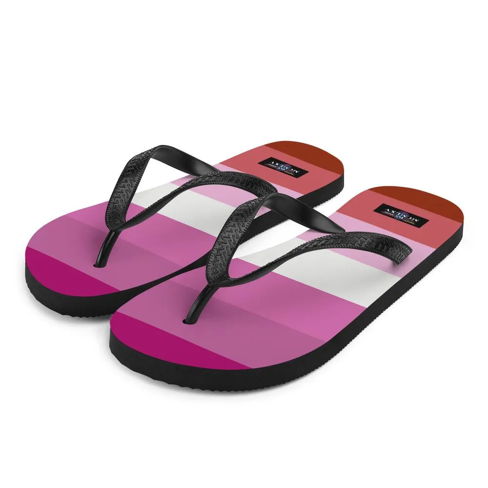 65 MCMLXV Women's LGBT Lesbian Pride Flag Print Flip-Flops