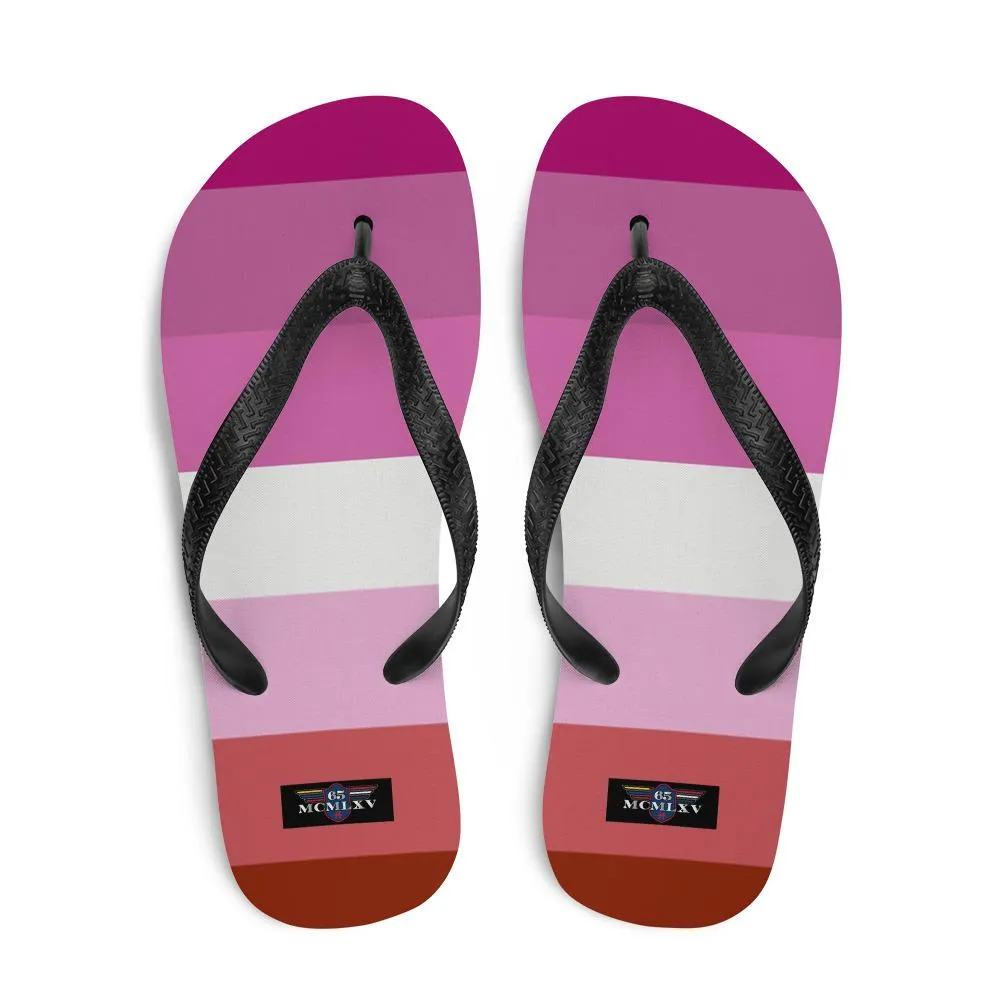 65 MCMLXV Women's LGBT Lesbian Pride Flag Print Flip-Flops
