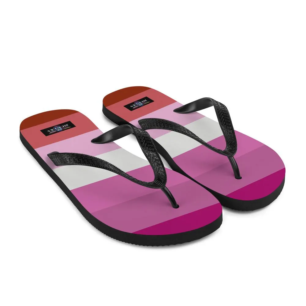 65 MCMLXV Women's LGBT Lesbian Pride Flag Print Flip-Flops