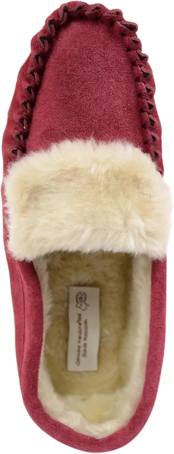 ABSOLUTE FOOTWEAR Ladies/Womens Suede Sheepskin Moccasins/Slippers with Rubber Sole