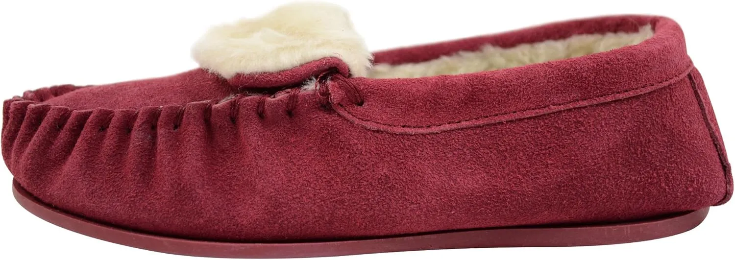 ABSOLUTE FOOTWEAR Ladies/Womens Suede Sheepskin Moccasins/Slippers with Rubber Sole