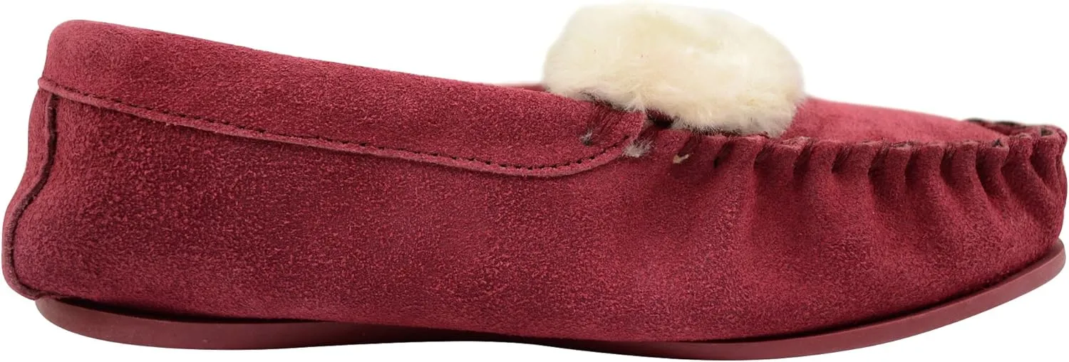 ABSOLUTE FOOTWEAR Ladies/Womens Suede Sheepskin Moccasins/Slippers with Rubber Sole