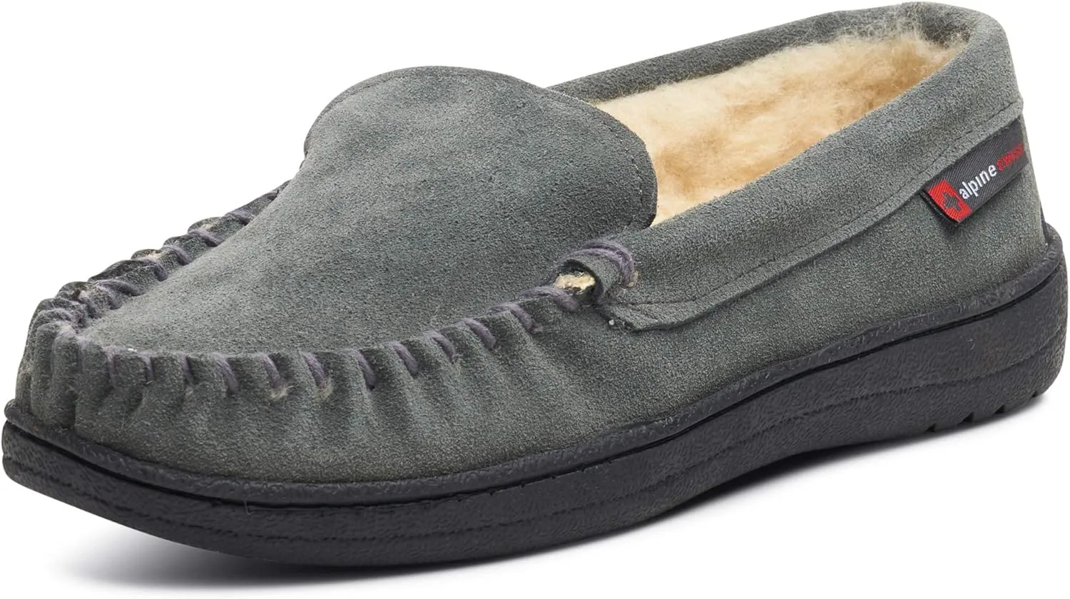 Alpine Swiss Yukon Mens Moccasin Slippers Genuine Suede Slip-On House Shoes Shearling Lining Comfy Indoor Footwear GRY 15