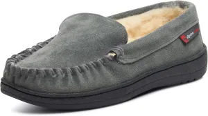Alpine Swiss Yukon Mens Moccasin Slippers Genuine Suede Slip-On House Shoes Shearling Lining Comfy Indoor Footwear GRY 15