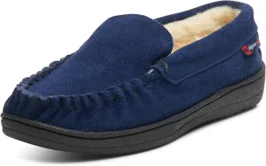 Alpine Swiss Yukon Mens Moccasin Slippers Genuine Suede Slip-On House Shoes Shearling Lining Comfy Indoor Footwear NVY 13