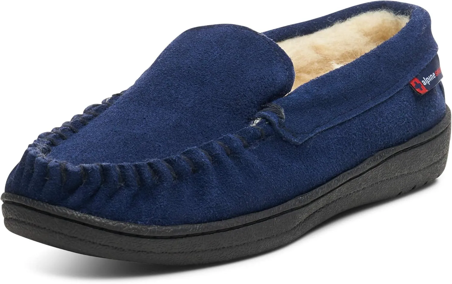 Alpine Swiss Yukon Mens Moccasin Slippers Genuine Suede Slip-On House Shoes Shearling Lining Comfy Indoor Footwear NVY 7