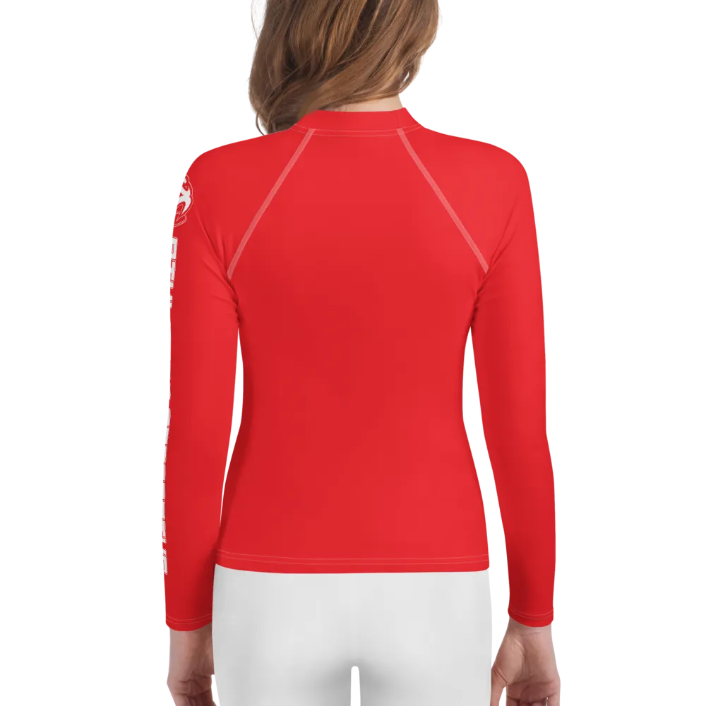 Athletic Apparatus Red 1 White logo White stitch Youth Rash Guard