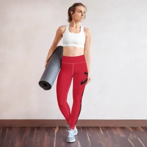 Athletic Apparatus Red Black Logo White stitch Yoga Leggings