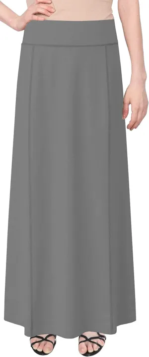Baby'O Women's Stretch Cotton Knit Panel Maxi A-Line Skirt
