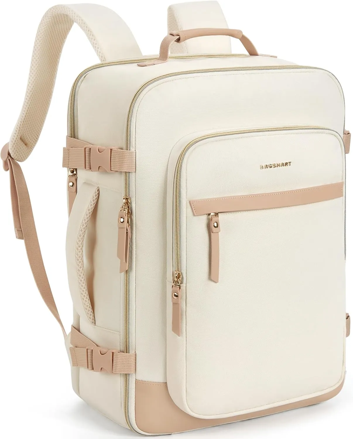 BAGSMART Travel Backpack for Women, Large 40L Carry-On Backpack Fits 17.3 Inch Laptop, TSA Approved Water-Resistant Weekender Gym Backpack, Beige