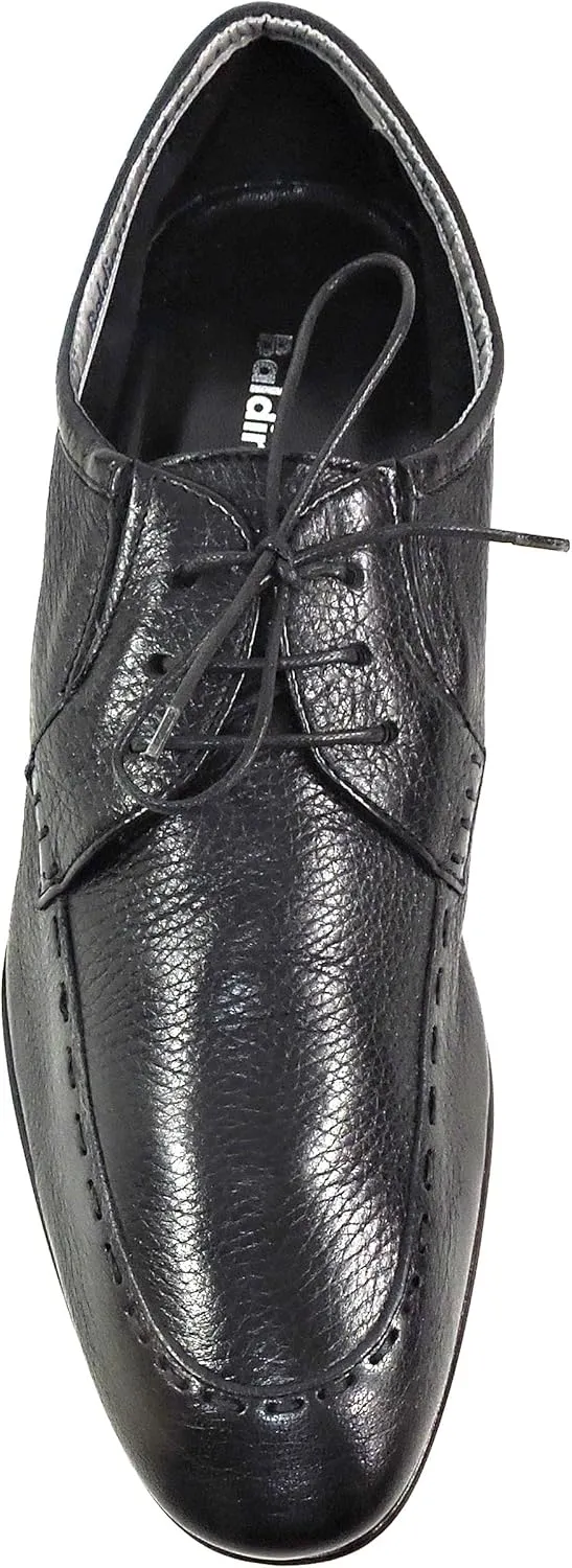 Baldinini Men's Black Leather Derby Dress Shoes, Comfort Moc-Toe Oxford, Italian Made