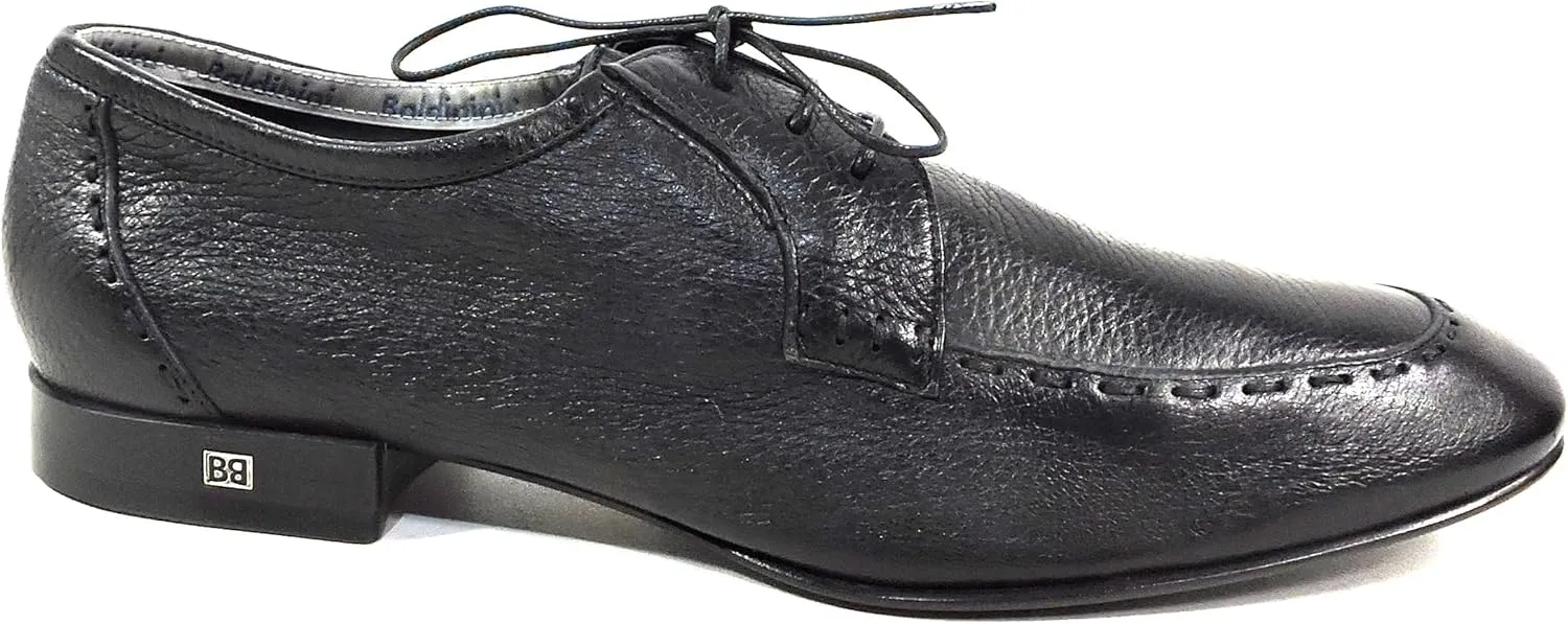 Baldinini Men's Black Leather Derby Dress Shoes, Comfort Moc-Toe Oxford, Italian Made