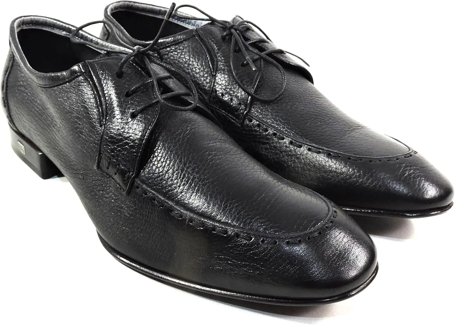 Baldinini Men's Black Leather Derby Dress Shoes, Comfort Moc-Toe Oxford, Italian Made