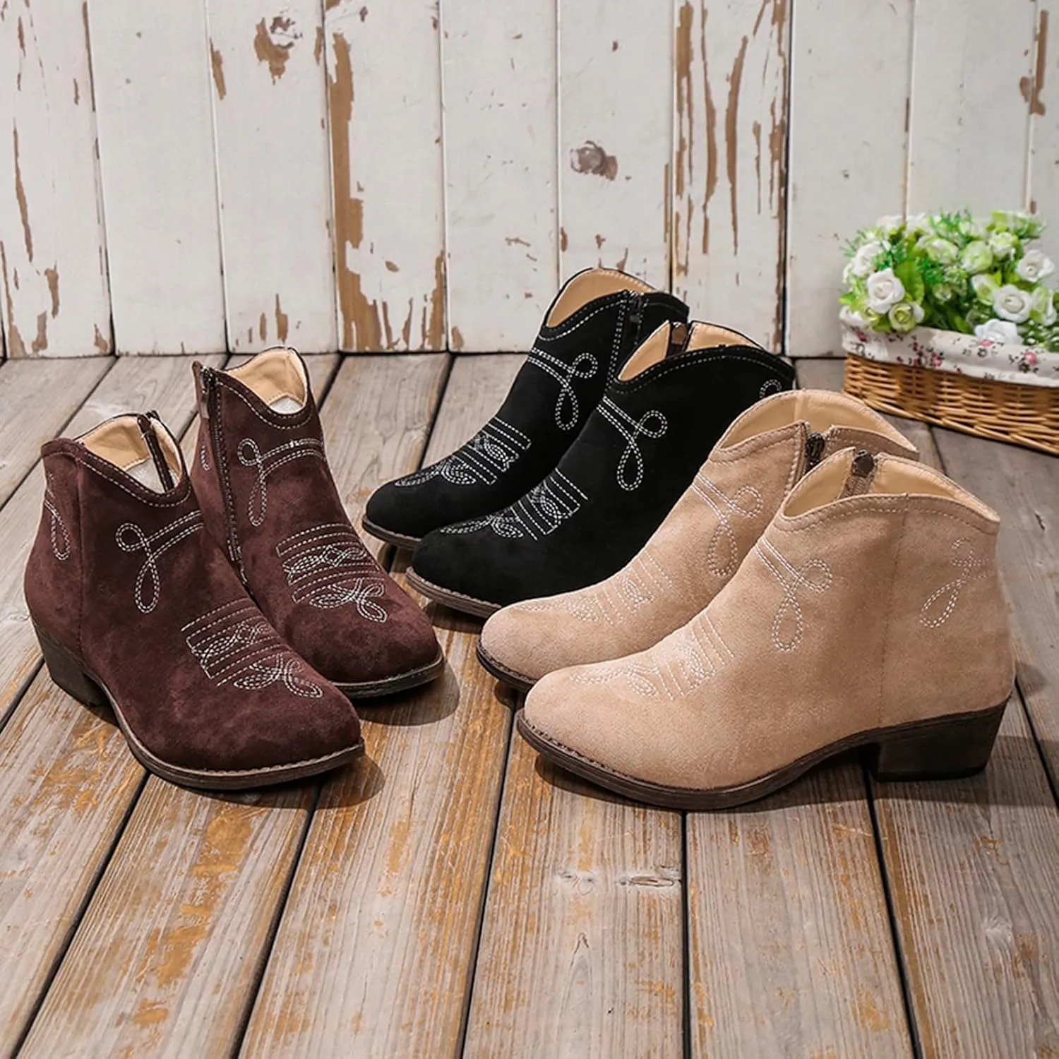 Black Boots for Women Ankle Boot Womens Flat Booties Mens Low Cut Boots Dress Shoes for Women Solid Color Comfy Casual Pump Closed Toe Stacked Heel