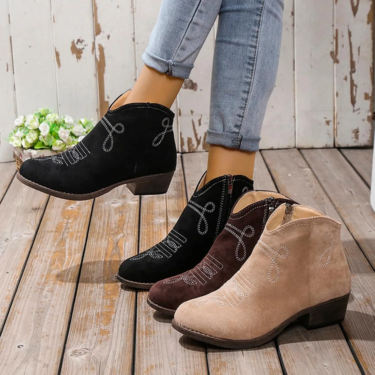 Black Boots for Women Ankle Boot Womens Flat Booties Mens Low Cut Boots Dress Shoes for Women Solid Color Comfy Casual Pump Closed Toe Stacked Heel