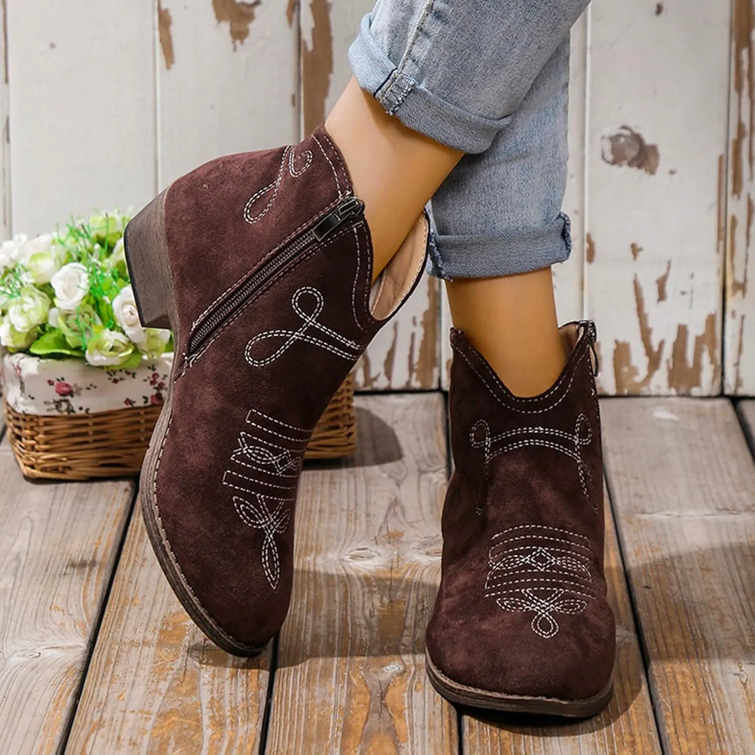 Black Boots for Women Ankle Boot Womens Flat Booties Mens Low Cut Boots Dress Shoes for Women Solid Color Comfy Casual Pump Closed Toe Stacked Heel