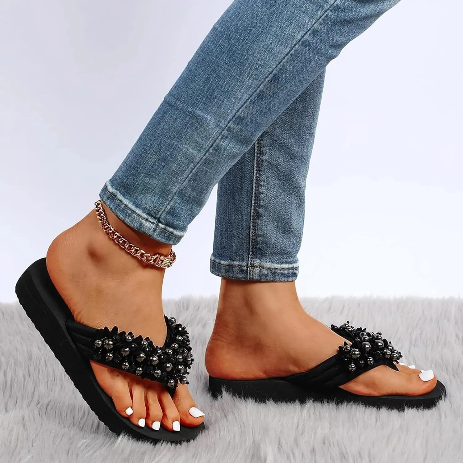Black Sandals Women Flat, Women's Fashion Slippers Peep-Toe Summer Casual Clip Toe Beach Sandals Lace-Up Comfortable Cute Sandals