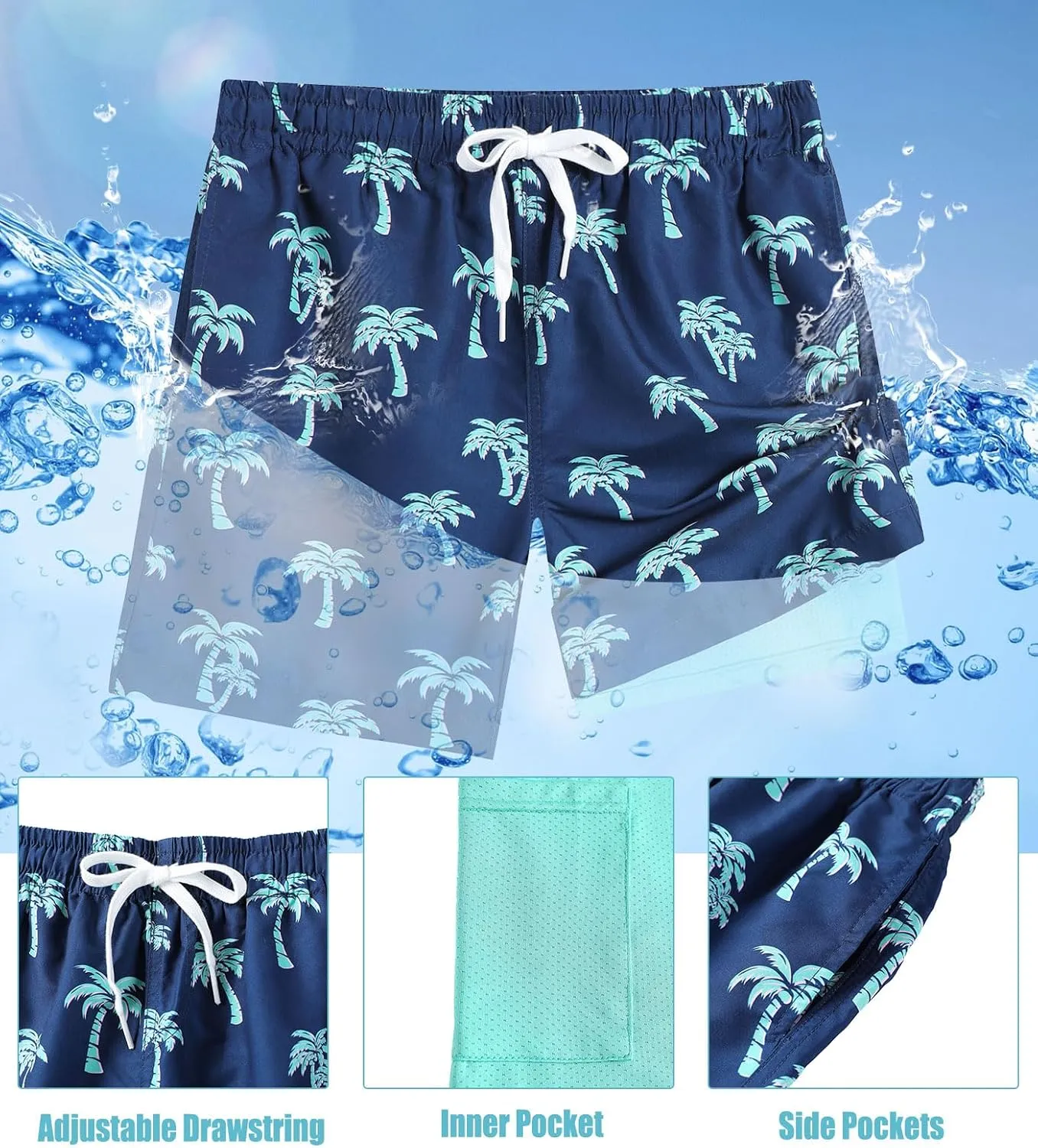 Boys Swim Trunks with Compression Liner Swim Shorts Kids Quick Dry Bathing Suit Boxer Brief Swimwear 6-20 Years