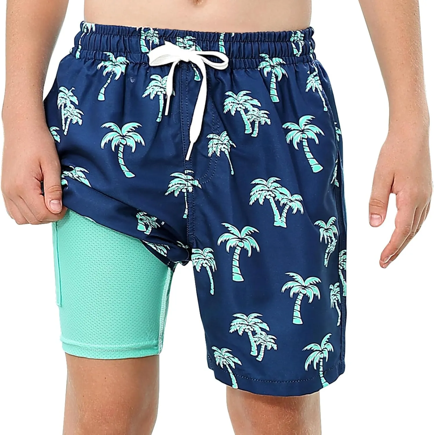 Boys Swim Trunks with Compression Liner Swim Shorts Kids Quick Dry Bathing Suit Boxer Brief Swimwear 6-20 Years