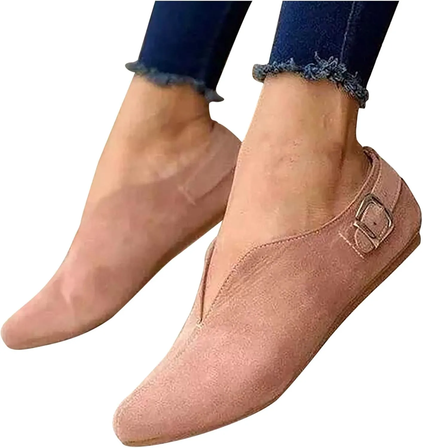 Buckle Pointed Flock Shoes Loafers Strap Toe Women's Summer Casual Women's Casual Shoes Casual Soccer Shoes