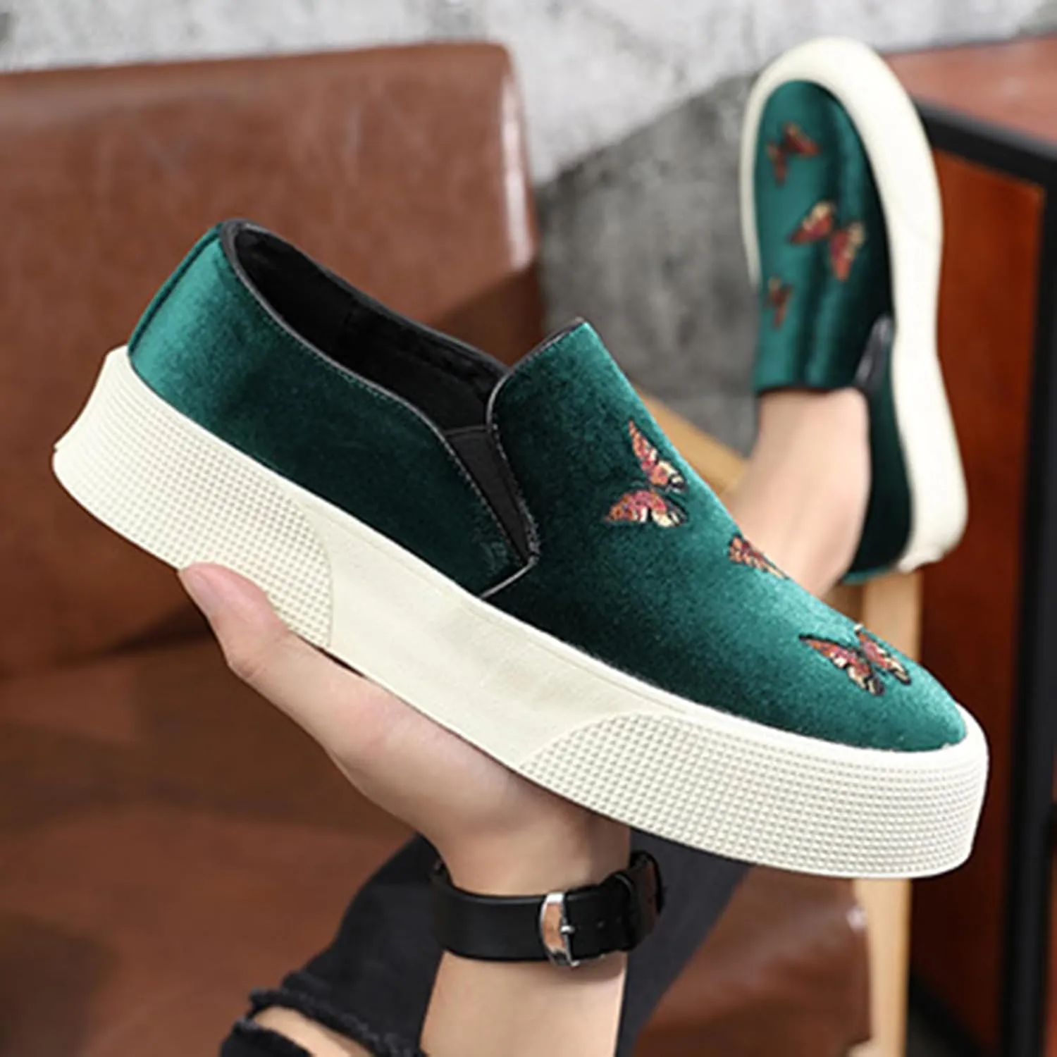ByErz Men's Luxury Velvet Penny Loafer Shoes Noble Slip-On Suede Loafers Smoking Slippers