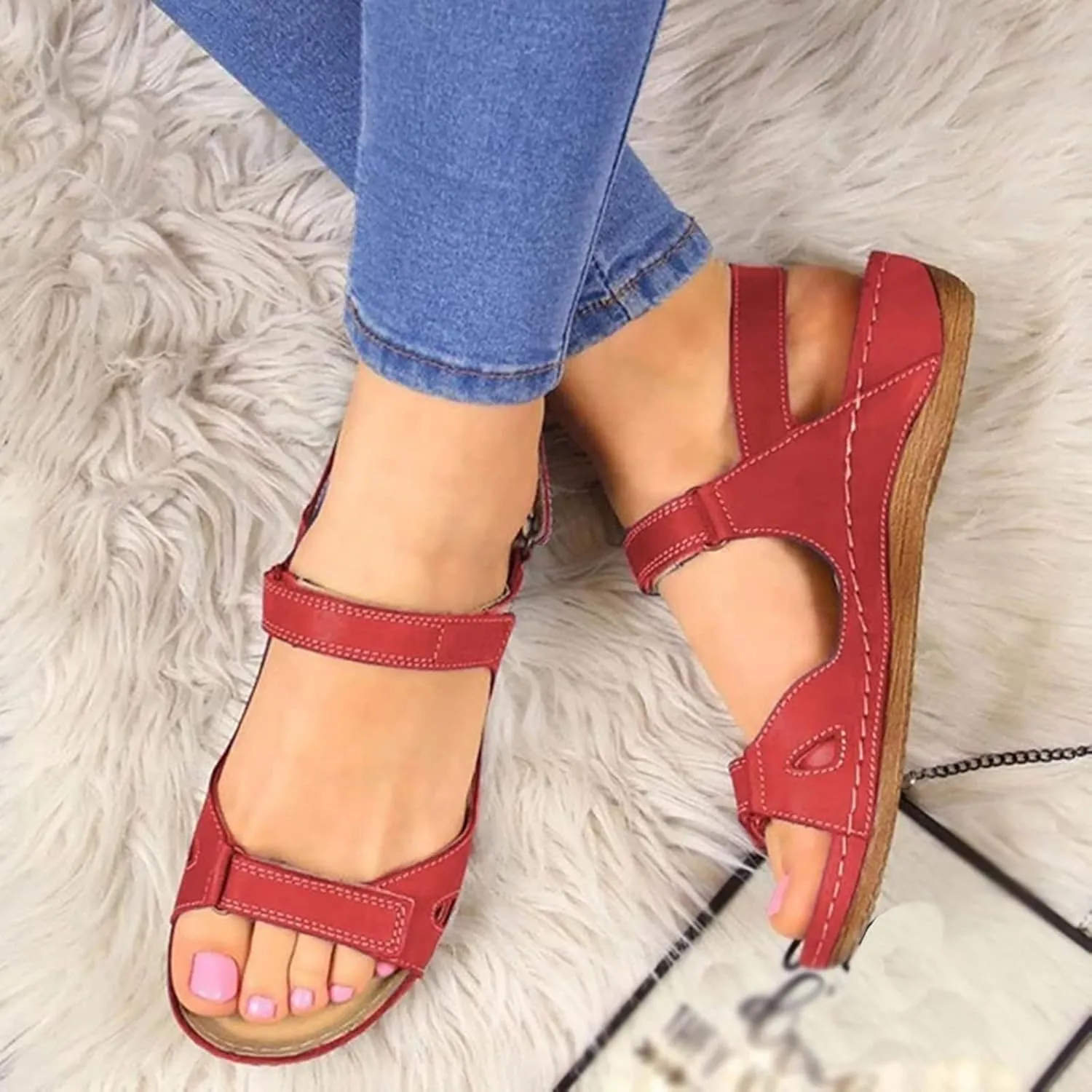 Casual Sandals Women Flat Platform Sandals for Women Orthopedic Open Toe Shoes Slip On Casual Sandals