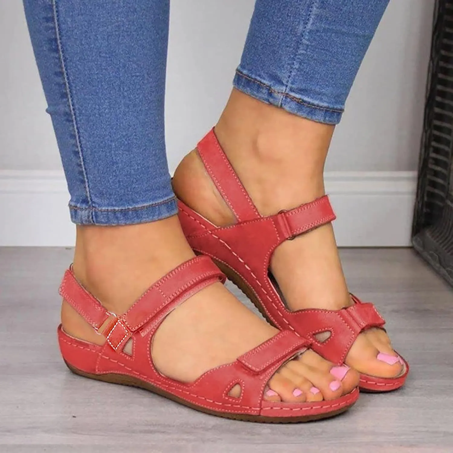 Casual Sandals Women Flat Platform Sandals for Women Orthopedic Open Toe Shoes Slip On Casual Sandals