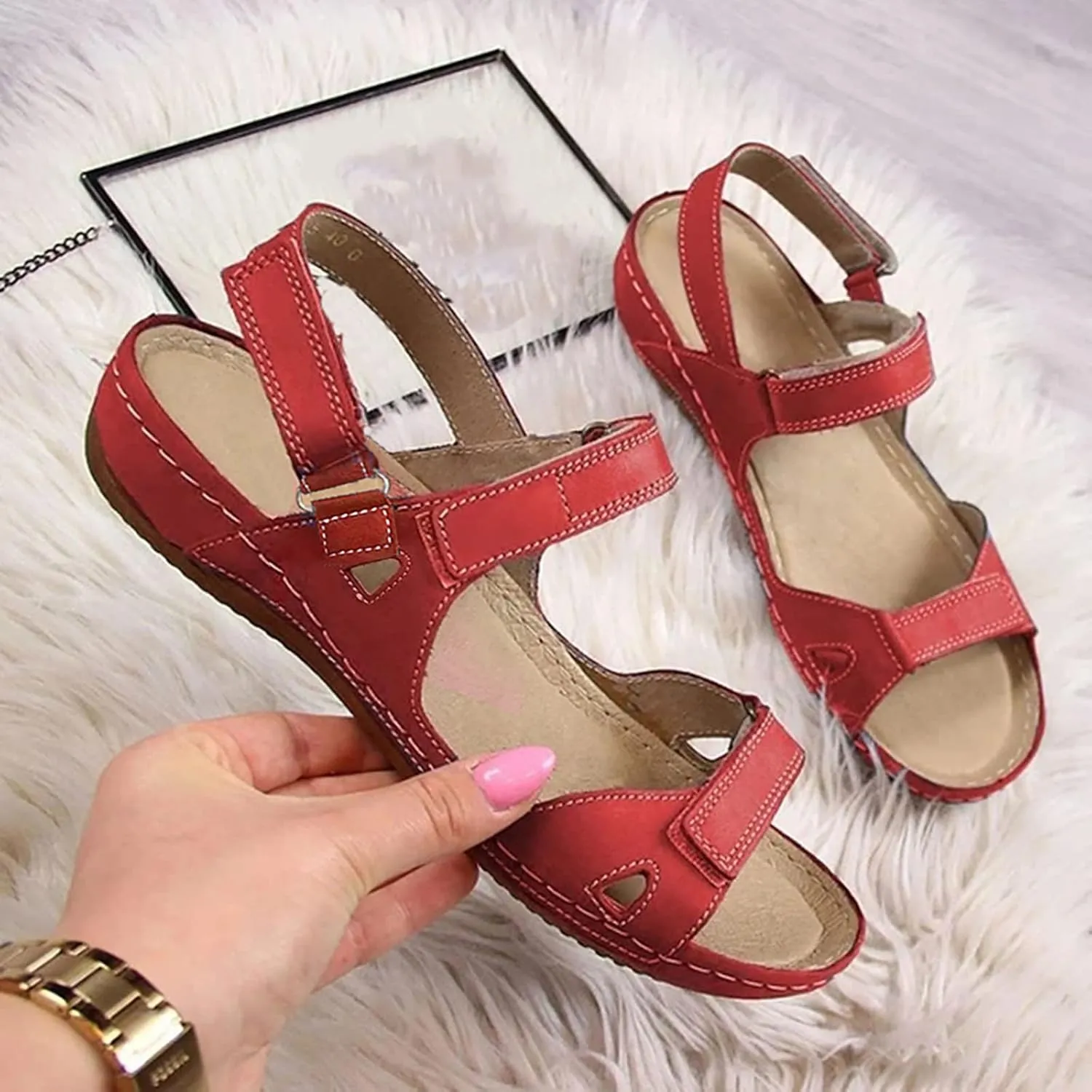 Casual Sandals Women Flat Platform Sandals for Women Orthopedic Open Toe Shoes Slip On Casual Sandals