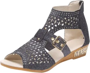 Casual Sandals Women Flat Wedge Crystal Sandals for Women Orthopedic Open Toe Shoes Slip On Casual Sandals
